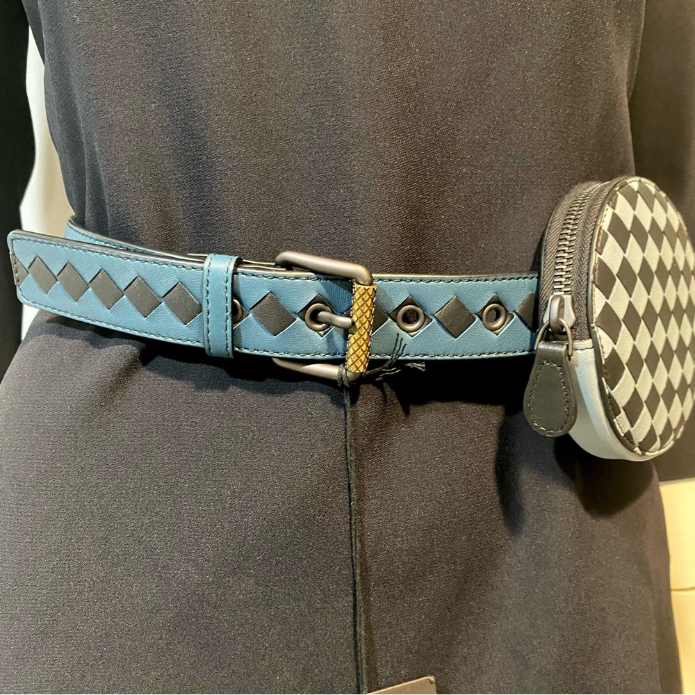 Bottega Veneta Leather Woven Belt With Coin Pouch NWT 70/28